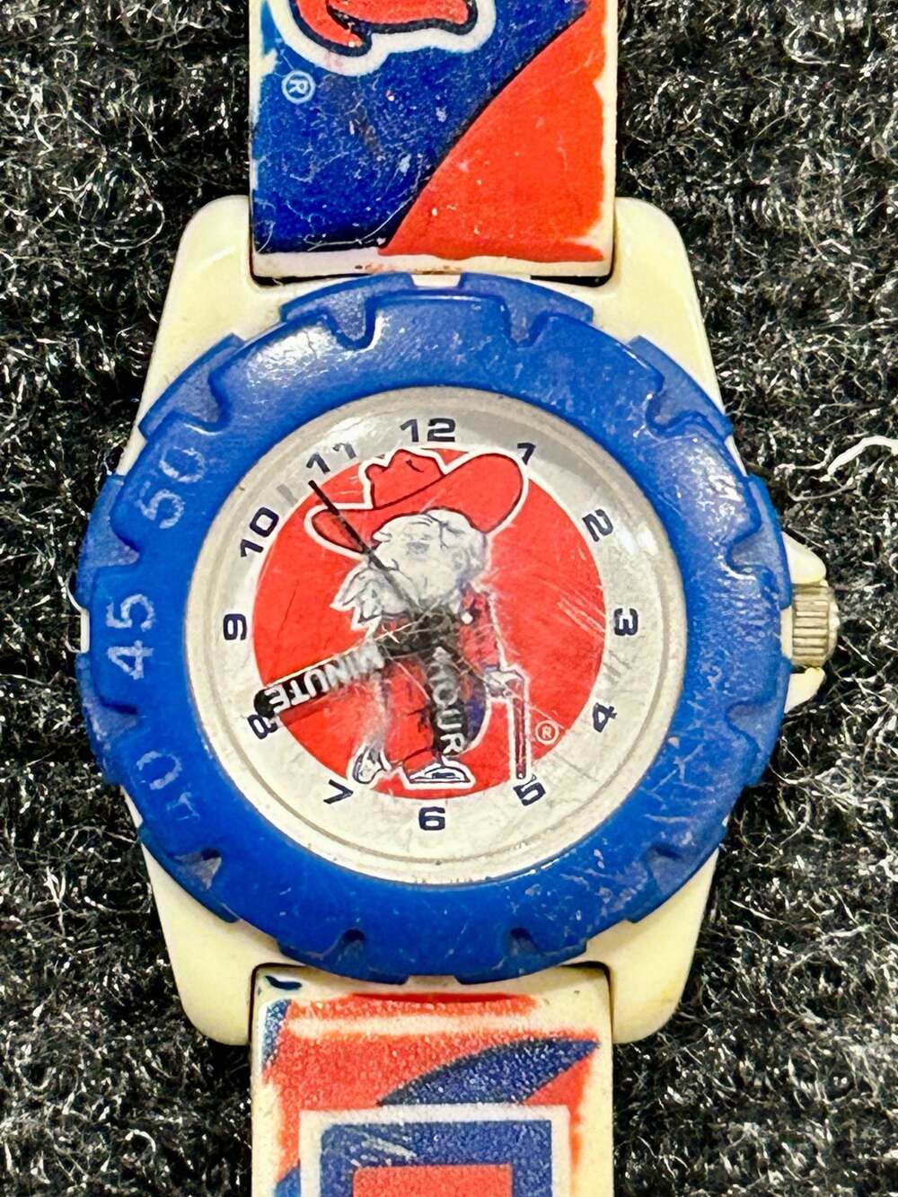Vintage SunTime Ole Miss Rebels Colonel Reb Collegiate Logo Wristwatch